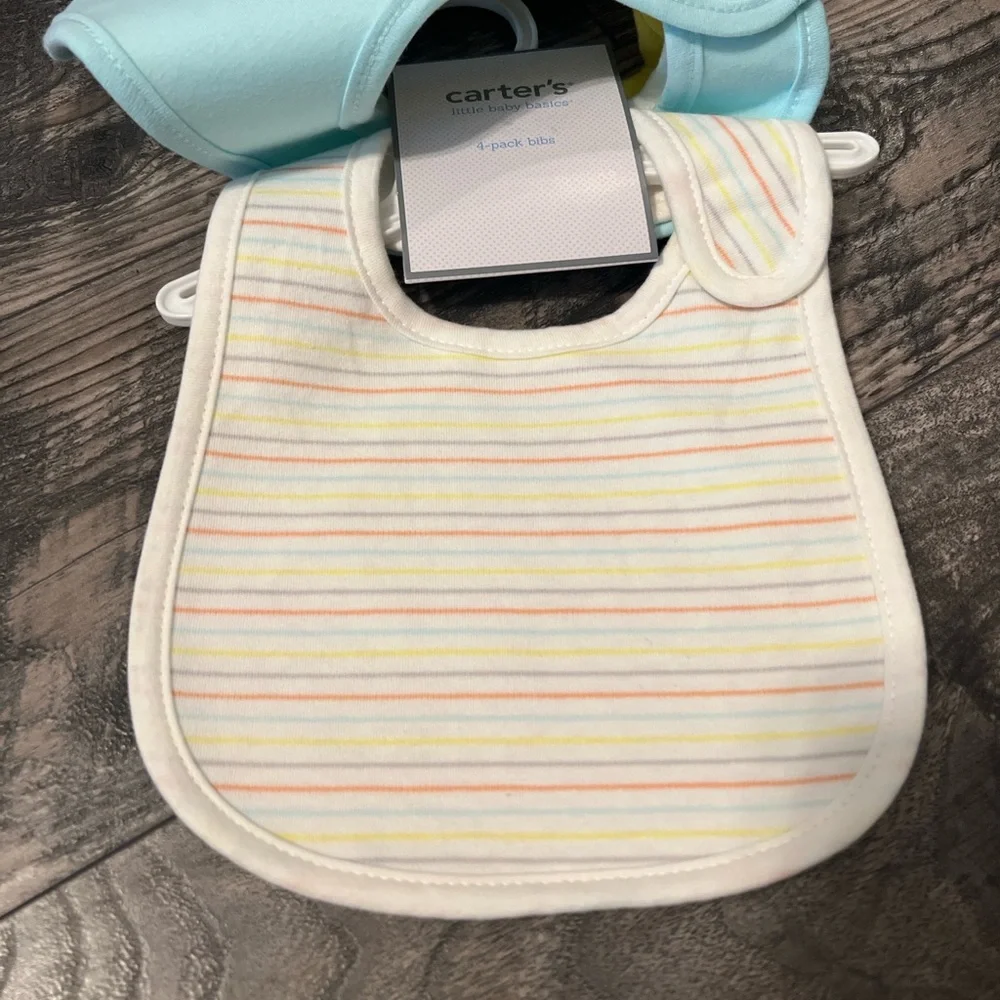 Carter's 4-Pack Water Resistant Bibs Velcro new cotton neutral new